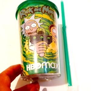 Rick & Morty HBO Max Green Tumbler 10-14 Oz with Lid & Straw NWOT